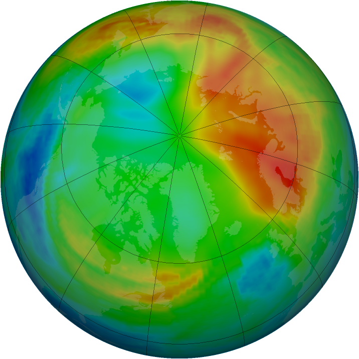 Arctic ozone map for 01 January 1991